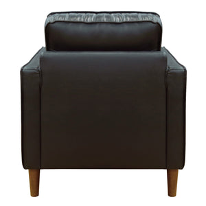 Sunset Trading Prelude 32" Wide Black Top Grain Leather Armchair | Mid Century Modern Accent Chair | Small Space Living Room Furniture