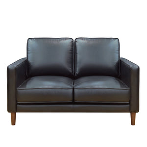 Sunset Trading Prelude 3 Piece Black Top Grain Leather Living Room Set | Mid Century Modern Sofa Loveseat and Chair