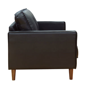 Sunset Trading Prelude 55" Wide Black Top Grain Leather Loveseat | Mid Century Modern Small Couch
