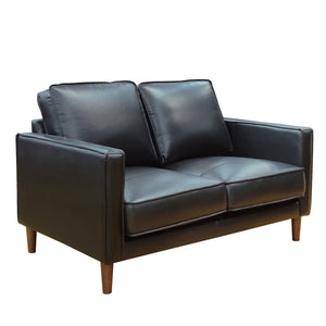 Sunset Trading Prelude 55" Wide Black Top Grain Leather Loveseat | Mid Century Modern Small Couch