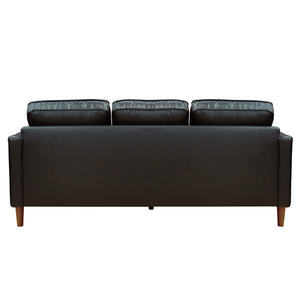 Sunset Trading Prelude 79" Wide Black Top Grain Leather Sofa | Mid Century Modern 3 Seater Couch