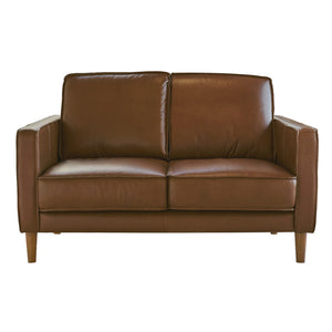 Sunset Trading Prelude 55" Wide Top Grain Leather Loveseat | Chestnut Brown