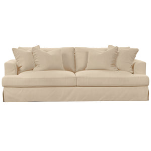Sunset Trading Newport Slipcovered Recessed Fin Arm 94" Sofa | Stain Resistant Performance Fabric | 4 Throw Pillows