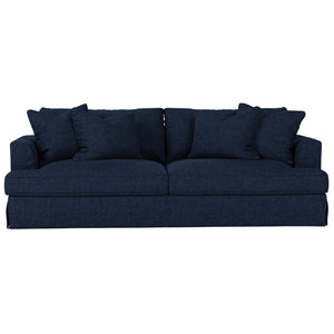 Sunset Trading Newport Slipcovered Recessed Fin Arm 94" Sofa | Stain Resistant Performance Fabric | 4 Throw Pillows