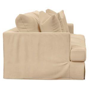 Sunset Trading Newport Slipcovered Recessed Fin Arm 94" Sofa | Stain Resistant Performance Fabric | 4 Throw Pillows