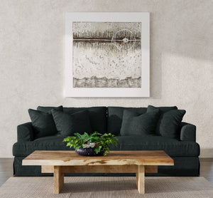 Sunset Trading Newport Slipcovered Recessed Fin Arm 94" Sofa | Stain Resistant Performance Fabric | 4 Throw Pillows