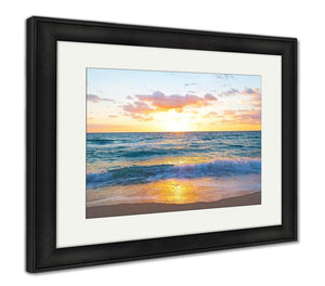 Framed Print, Sunrise Over Ocean In Miami Beach Florid