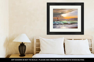 Framed Print, Oil Painting On Canvas Sailboat Against A Of Sea Sunset