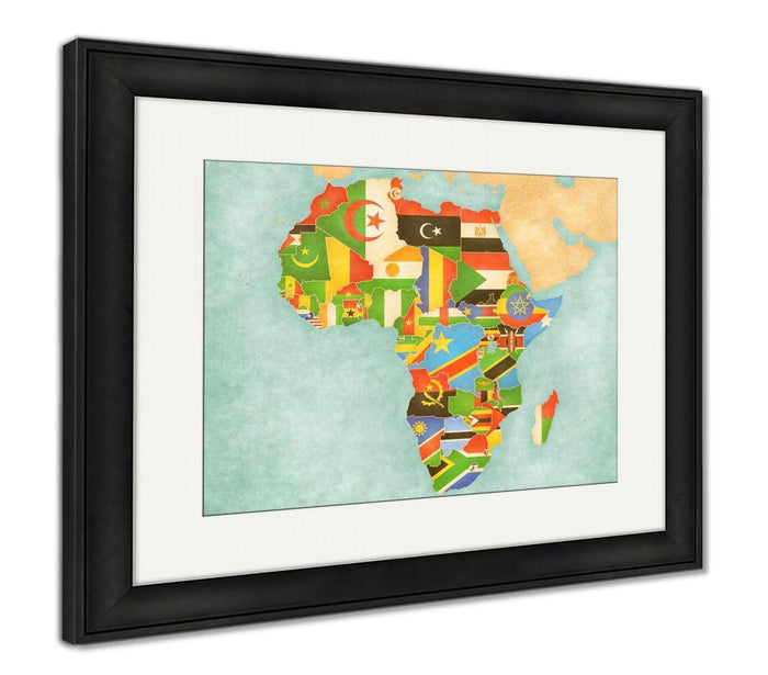 Framed Print, Map Of Africa Flags Of All Countries