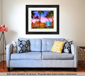 Framed Print, Miami Beach South Beach Sunset In Ocean Drive Florida Art Deco
